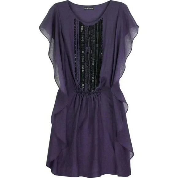 Antik Batik Dresses & Skirts - Antik Batik Embellished Draped Ruffle Wool Boho Mini Dress Purple Size Small.